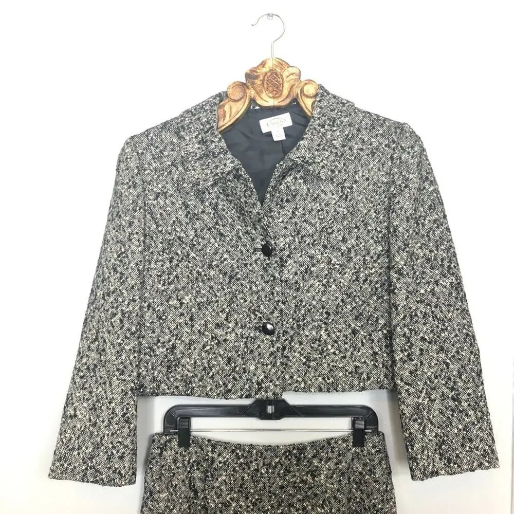 Talbots Vintage Set Pencil Skirt 10 Crop Blazer 12 Italian Wool Grey Tweed